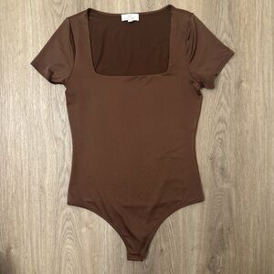 Brown Square Neck Bodysuit
